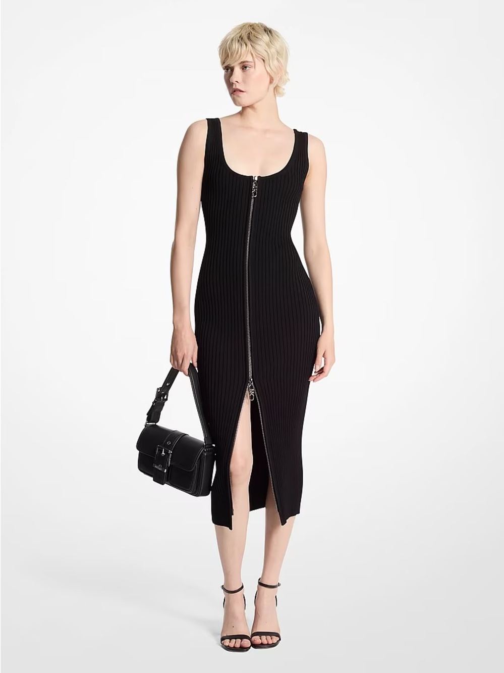 SANDRO Paris Zip Front Bodycon Midi Dress • Size 1/S • Black NWT Sold Out